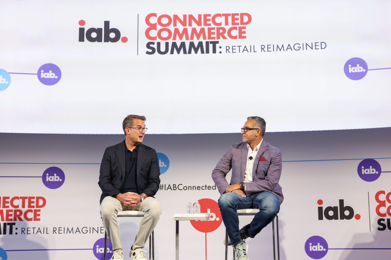 Aaron Gallagher of Kinective Media by United Airlines (left) with Fernando Romero of TelevisaUnivision at the IAB Connected Commerce Summit.